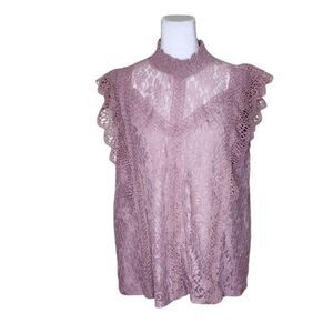 Cable and Gauge Sleeveless Lace High Collar Top Blouse Womens Size XL Pink